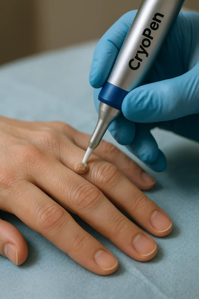 example of cryopen wart removal Cheadle treatment on a persons finger