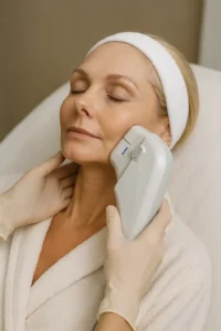 Woman receiving HIFU non surgical facelift treatment Cheadle
