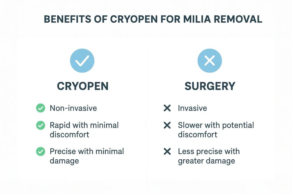 Benefits of cryopen for milia removal Cheadle compared to surgical treatments.