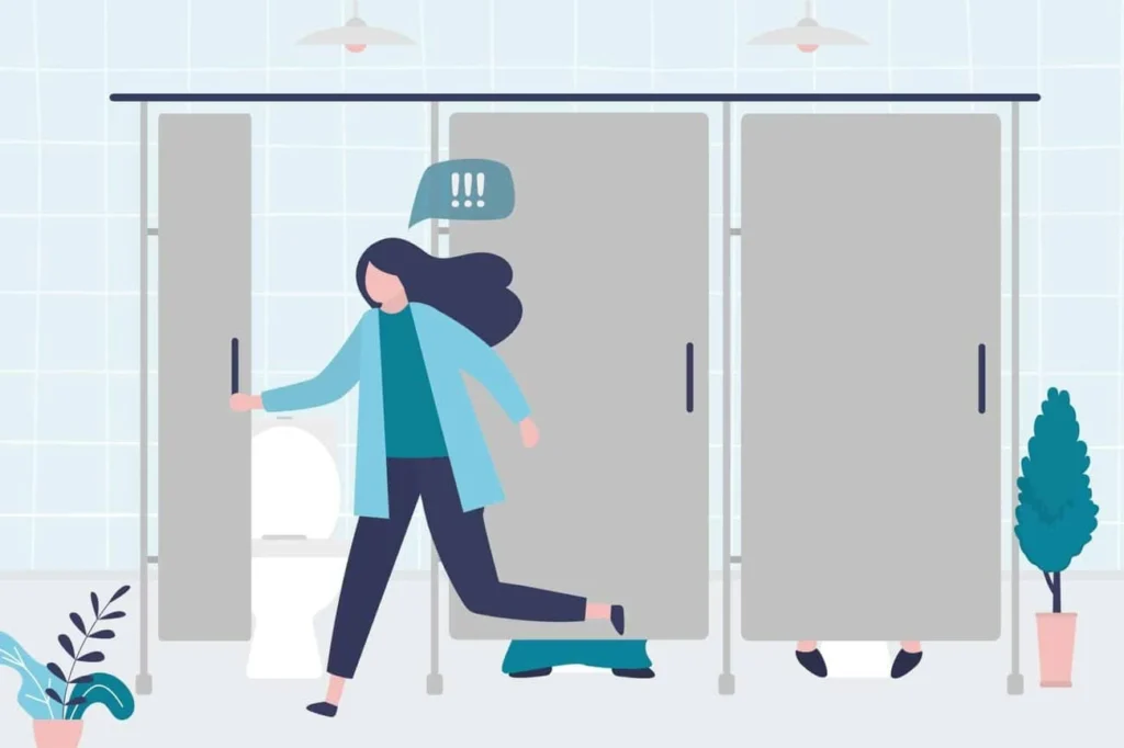 graphic of Urine incontinence Cheadle woman running to the toilet.