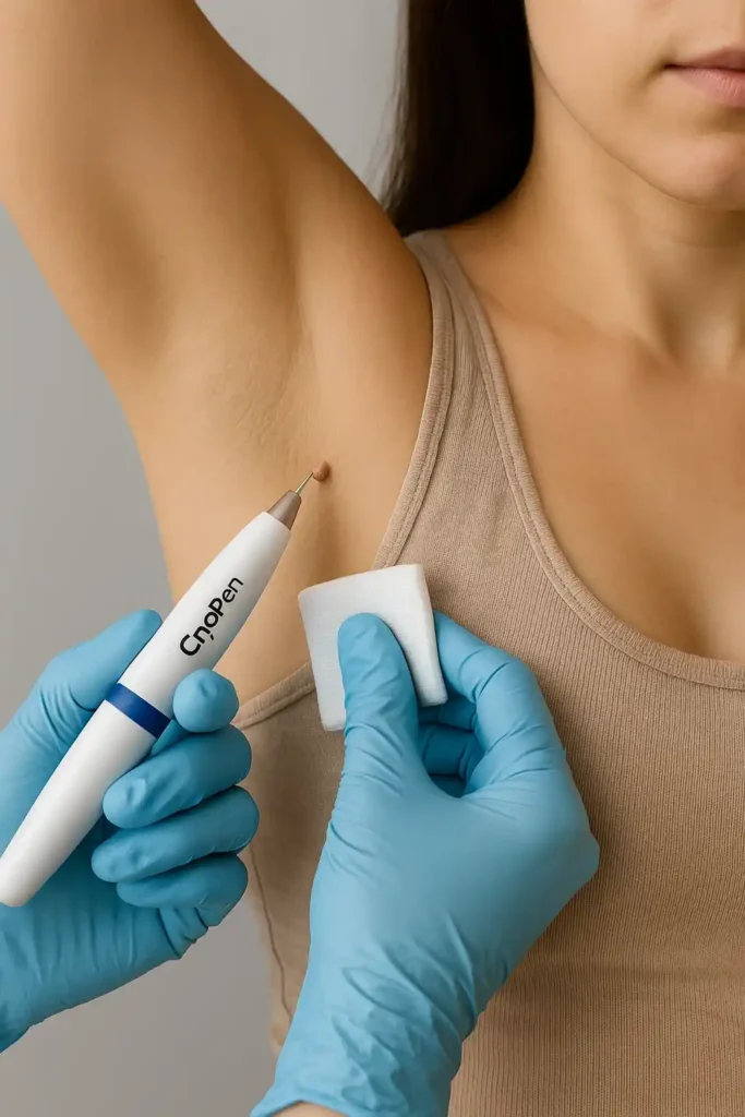 woman having cryopen to remove underarm skin tags Cheadle