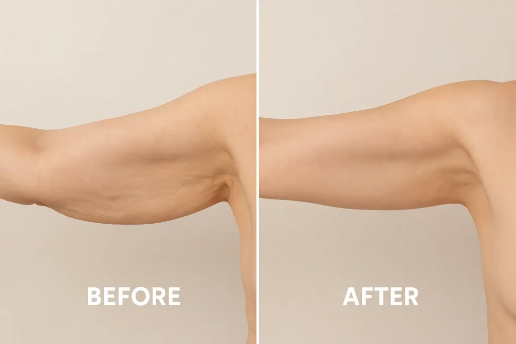 Picture of LA LIPO Cheadle before and after results of skin tightening treatment on the upper arms.